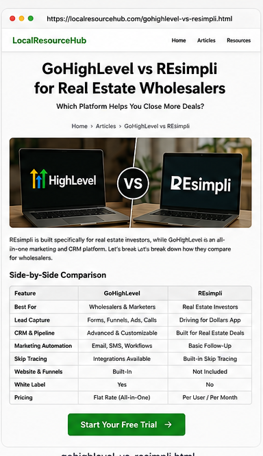 DALL-E generated visual preview comparing GoHighLevel and REsimpli for real estate wholesalers