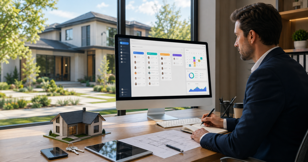 real estate agent working on his computer